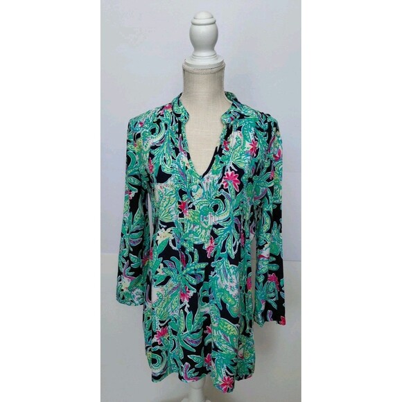 Lilly Pulitzer Sz S Multicolor Floral Long Sleeve Longline Tunic Top w/Pleats - Picture 1 of 10